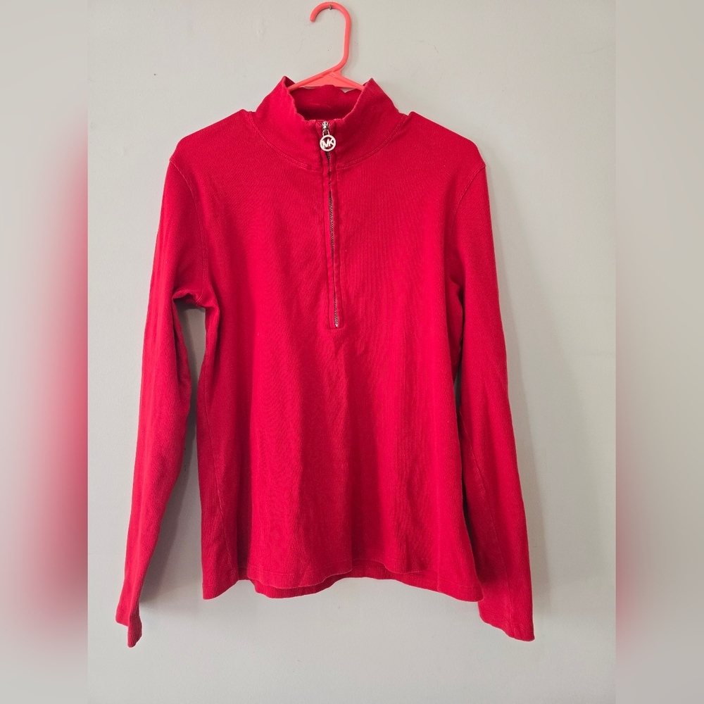 Michael Kors Bright Red Quarter Zip Top